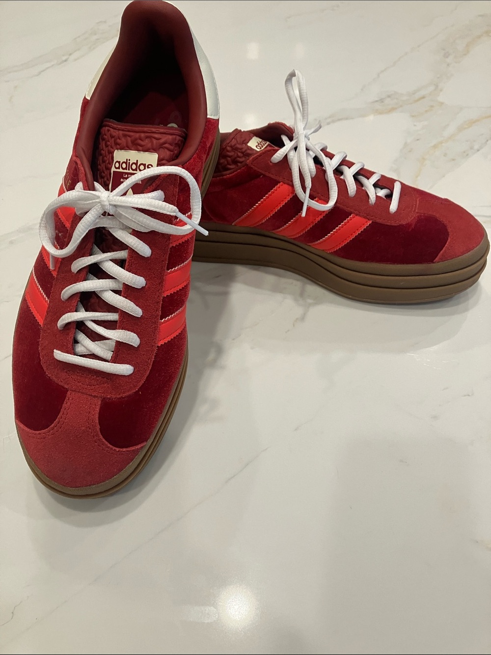 adidas Gazelle Bold red Velvet/Suede Platform Sneaker Sz 9.5 - EUC